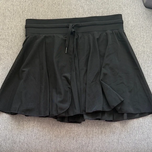 High Waisted Drawstring Contrast Mesh Flowy Mini Flare Casual Skirt/Skort - Picture 7 of 11